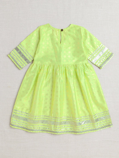 Half Sleeves Lace Embellished Floral Motif Foil Printed Coordinating Kurta & Salwar Set - Green