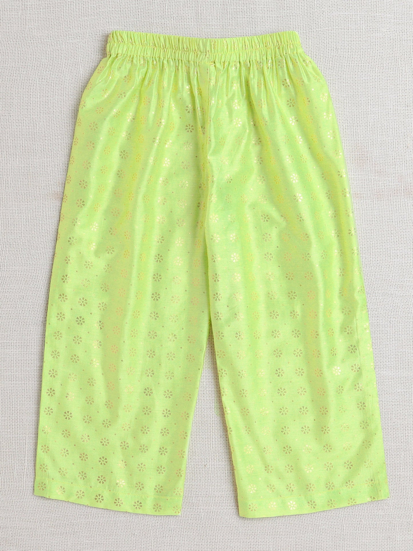 Half Sleeves Lace Embellished Floral Motif Foil Printed Coordinating Kurta & Salwar Set - Green