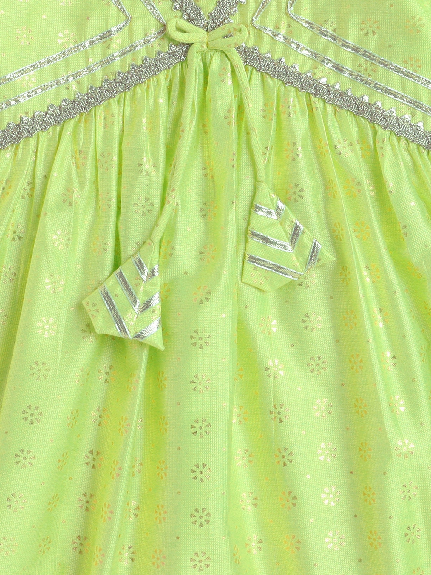 Half Sleeves Lace Embellished Floral Motif Foil Printed Coordinating Kurta & Salwar Set - Green