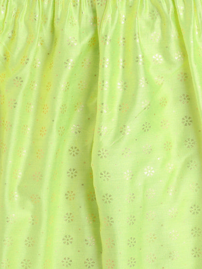 Half Sleeves Lace Embellished Floral Motif Foil Printed Coordinating Kurta & Salwar Set - Green