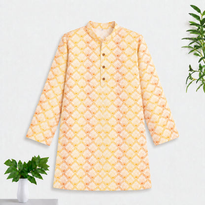The Magic Wand Woven Full Sleeves Geometric Ethnic Printed Kurta - Yellow