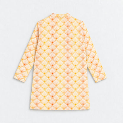 The Magic Wand Woven Full Sleeves Geometric Ethnic Printed Kurta - Yellow