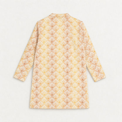 The Magic Wand Woven Full Sleeves Geometric Ethnic Printed Kurta - Yellow