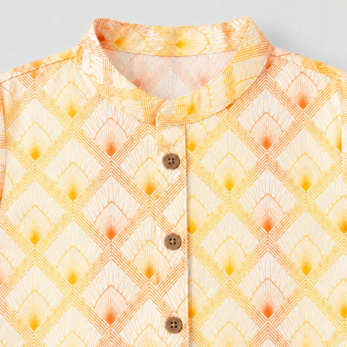 The Magic Wand Woven Full Sleeves Geometric Ethnic Printed Kurta - Yellow