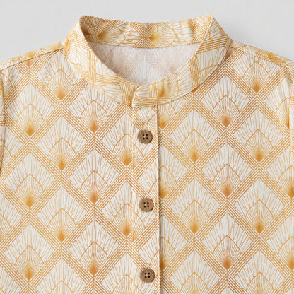 The Magic Wand Woven Full Sleeves Geometric Ethnic Printed Kurta - Yellow