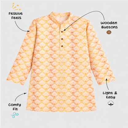 The Magic Wand Woven Full Sleeves Geometric Ethnic Printed Kurta - Yellow