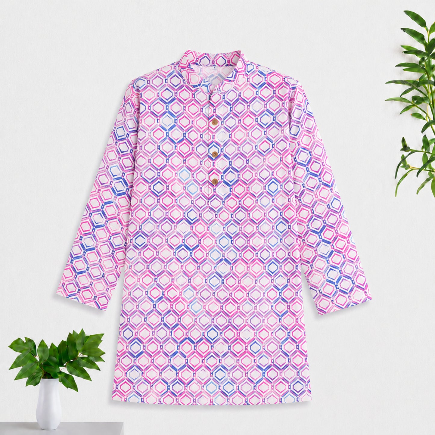 The Magic Wand Woven Full Sleeves Geometric Printed Kurta - Multi Colour