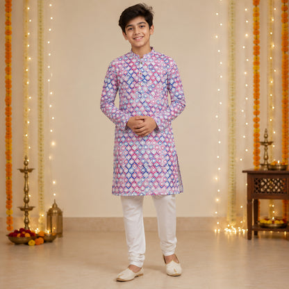 The Magic Wand Woven Full Sleeves Geometric Printed Kurta - Multi Colour