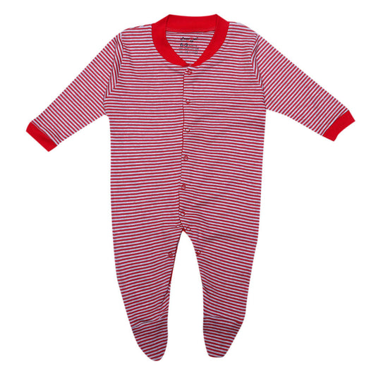 Stripe Mercerised Onesie with Rib around neck & Sleeve hem-Red
