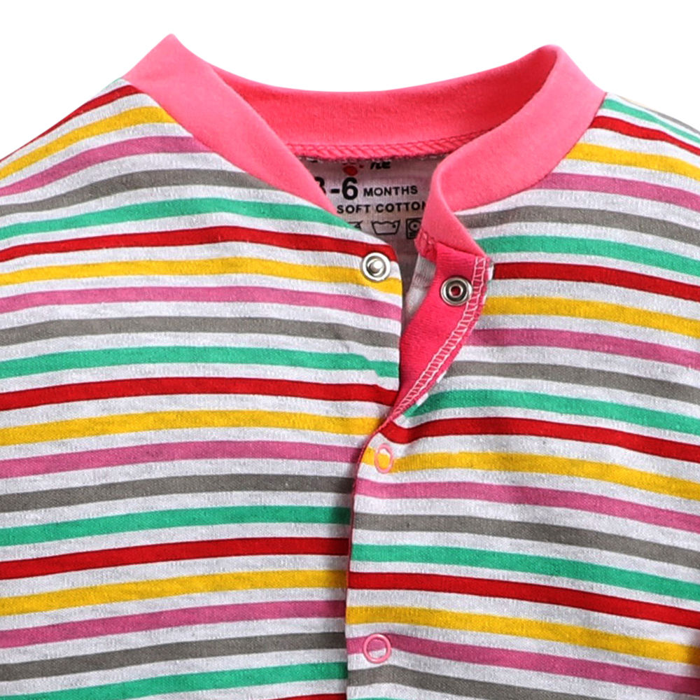 Stripe Mercerised Onesie with Rib around neck & Sleeve hem-Pink