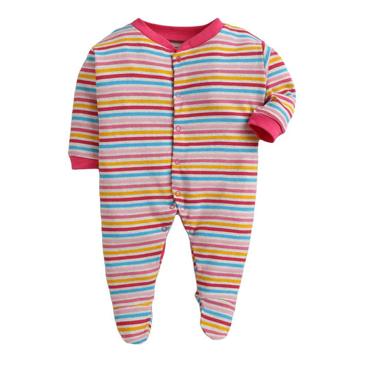 Stripe Mercerised Onesie with Rib around neck & Sleeve hem Multi Color