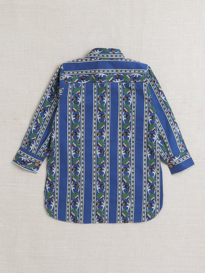 Full Sleeves Floral Print Pathani Set - Navy Blue