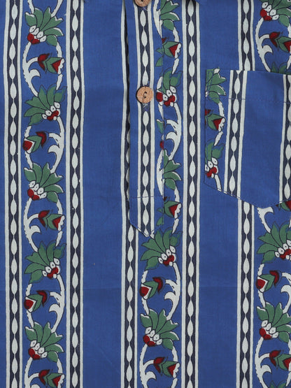 Full Sleeves Floral Print Pathani Set - Navy Blue