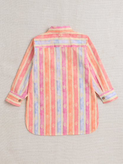 Full Sleeves Stripe Print Pathani Set - Peach