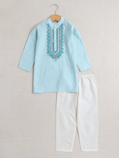 The Magic Wand Full Sleeves Embrodery Kurta Set- Blue