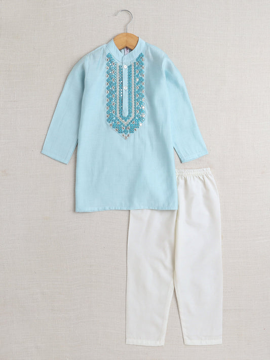 The Magic Wand Full Sleeves Embrodery Kurta Set- Blue