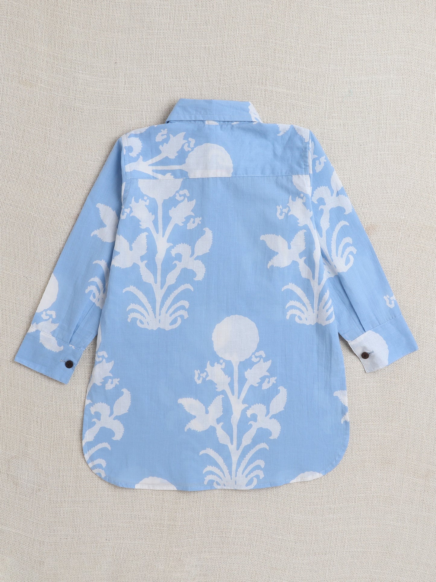 Full Sleeves Floral Print Kurta with Solid Pant - Blue