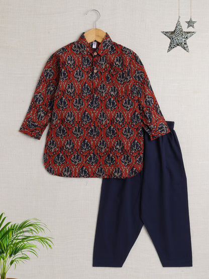 Full Sleeves Stripe Print Kurta Patiala Set- Maroon