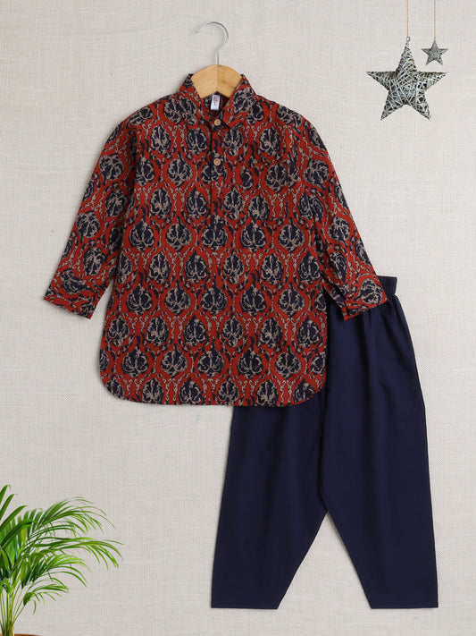 Full Sleeves Stripe Print Kurta Patiala Set- Maroon