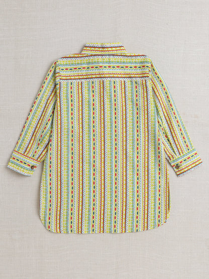 Full Sleeves Stripe Print Kurta Patiala Set- Green