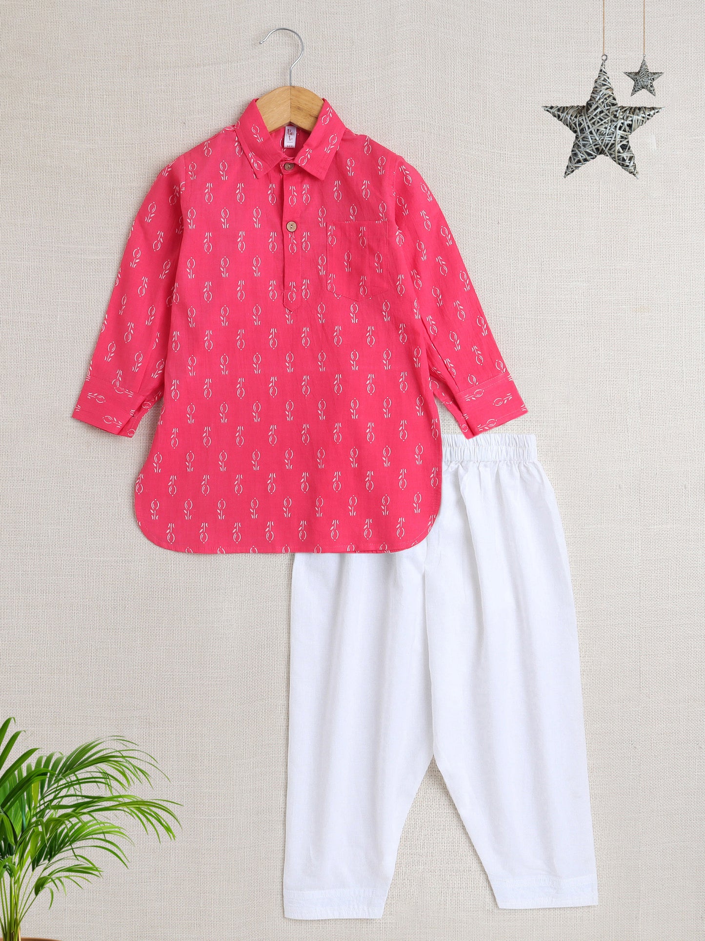 Full Sleeves All Over Print Kurta Pathani Set- Pink