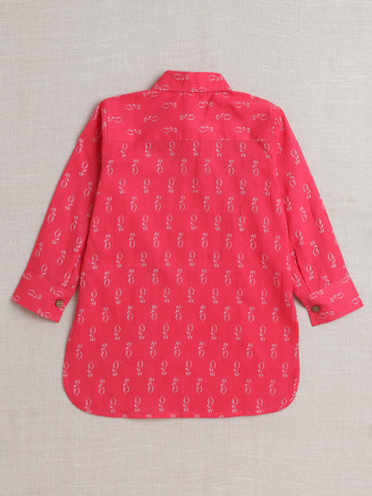 Full Sleeves All Over Print Kurta Pathani Set- Pink