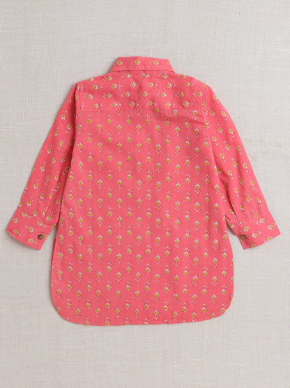 Full Sleeves All over Print Kurta Patiala Set- Pink