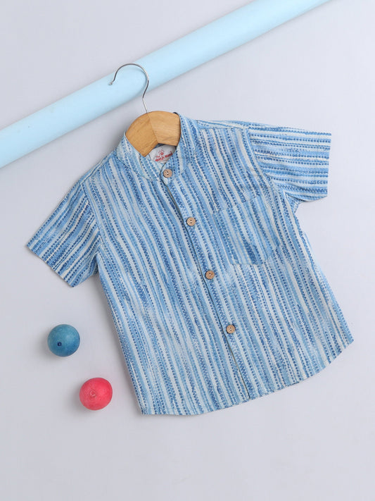 Half Sleeve Stripe Printed Shirt - Blue