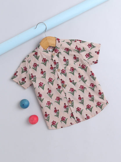 Half Sleeve Floral Printed Shirt - Beige