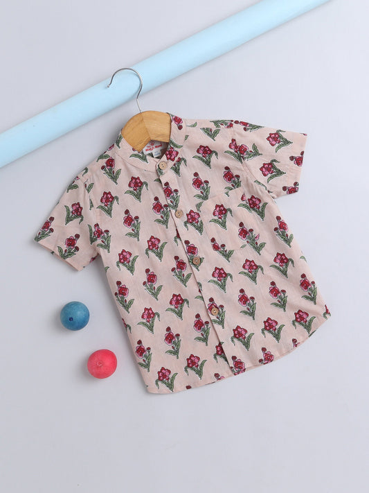 Half Sleeve Floral Printed Shirt - Beige