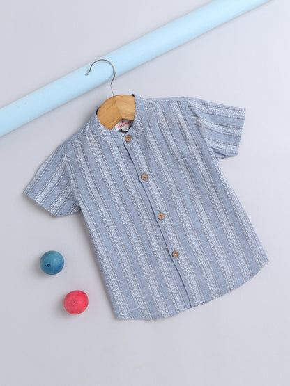 Half Sleeve Stripe Printed Shirt - Grey