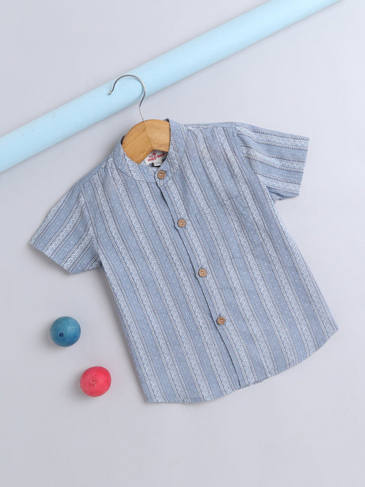 Half Sleeve Stripe Printed Shirt - Grey