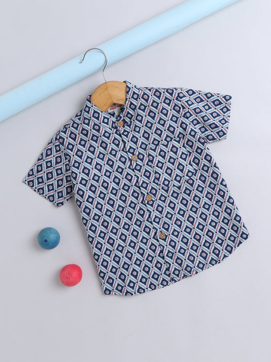 Half Sleeve Block Printed Shirt - Blue