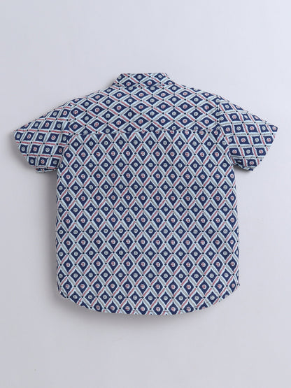 Half Sleeve Block Printed Shirt - Blue