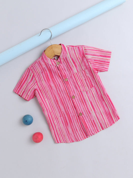 Half Sleeve Stripe Printed Shirt - Pink