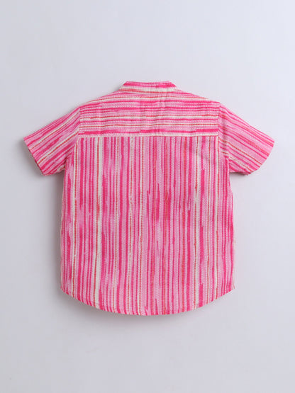 Half Sleeve Stripe Printed Shirt - Pink