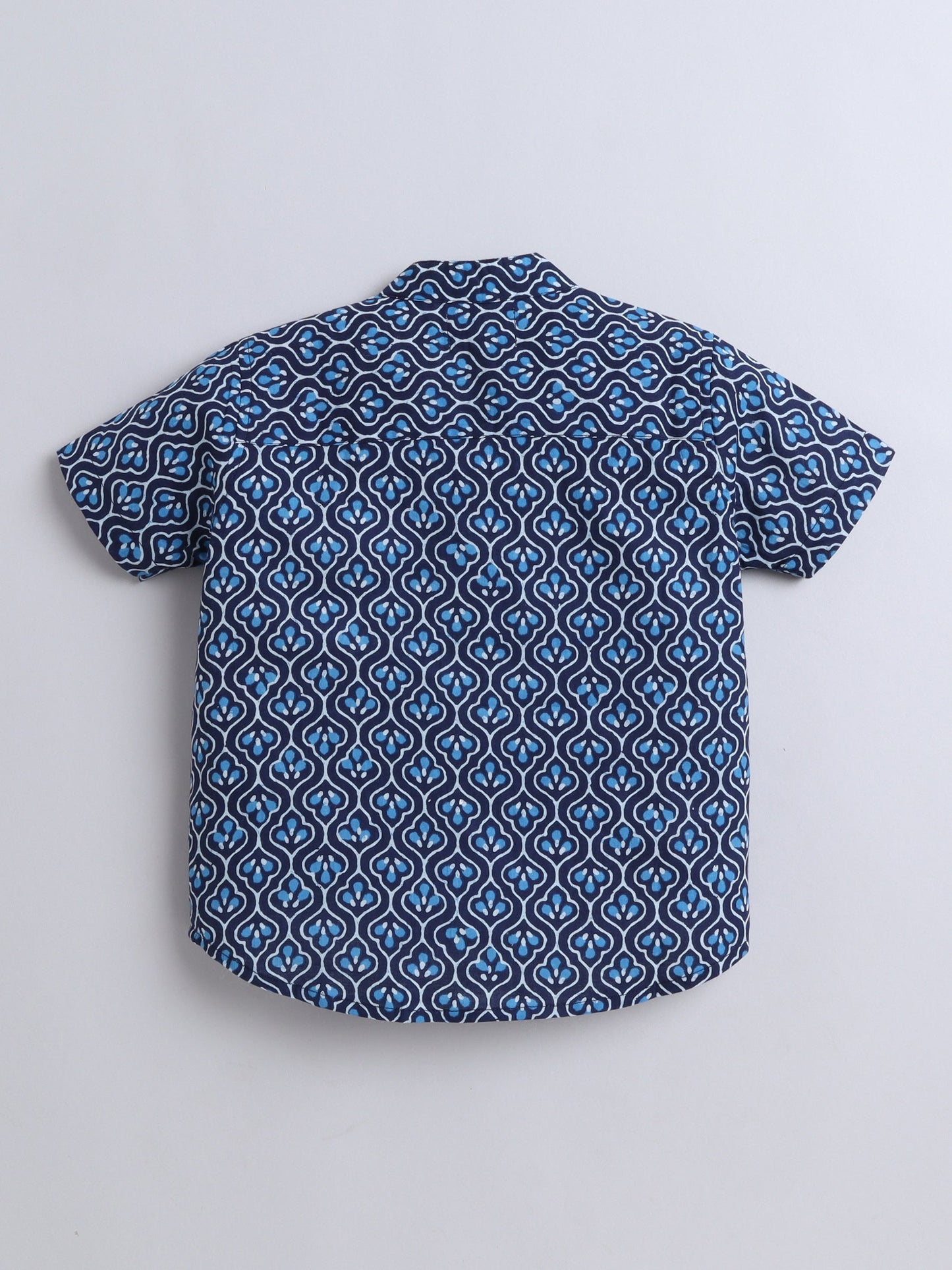 Half Sleeve Block Printed Shirt - Navy Blue