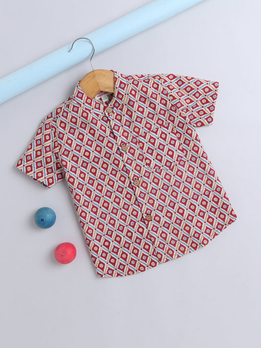 Half Sleeve Block Printed Shirt - Maroon