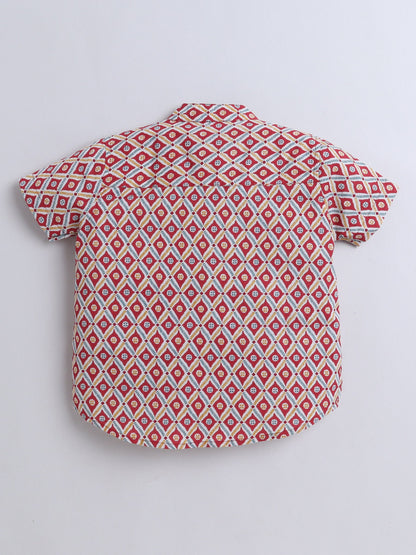 Half Sleeve Block Printed Shirt - Maroon
