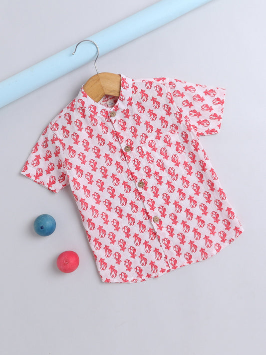 Half Sleeve Floral Printed Shirt - Coral
