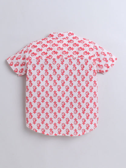 Half Sleeve Floral Printed Shirt - Coral