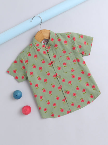 Half Sleeve Floral Printed Shirt - Green