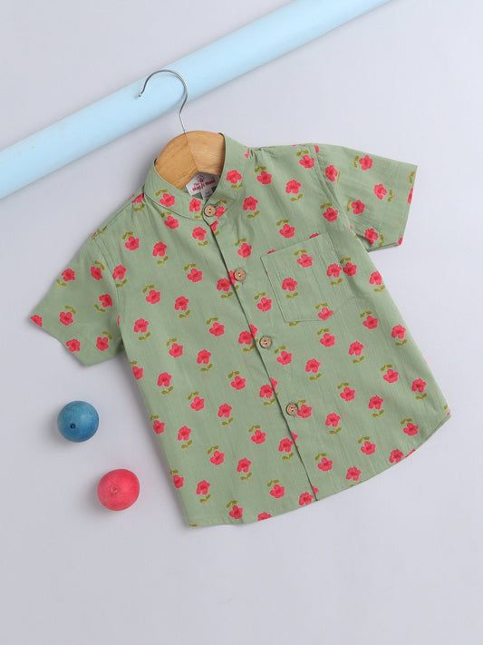 Half Sleeve Floral Printed Shirt - Green
