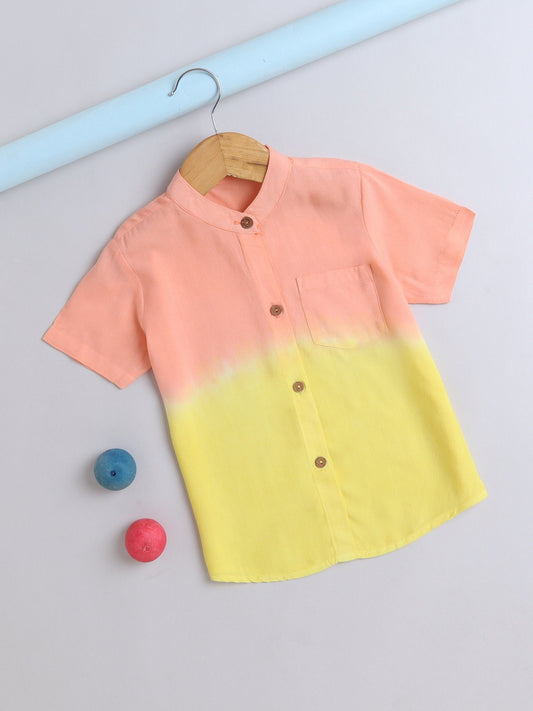Rayon Half Sleeves Tie & Dye-Shirt - Peach