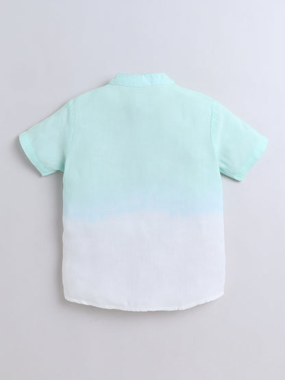 Rayon Half Sleeves Tie & Dye Shirt - Aqua Blue