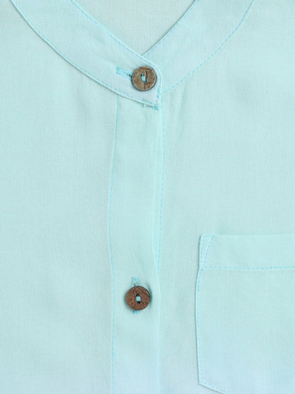 Rayon Half Sleeves Tie & Dye Shirt - Aqua Blue