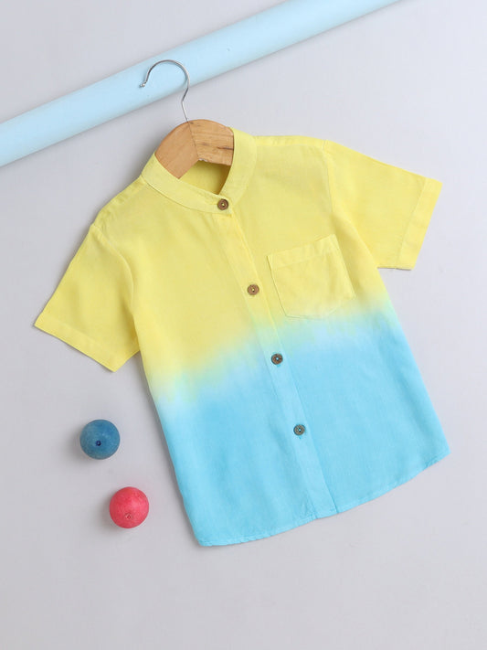Rayon Half Sleeves Tie & Dye Shirt - Yellow