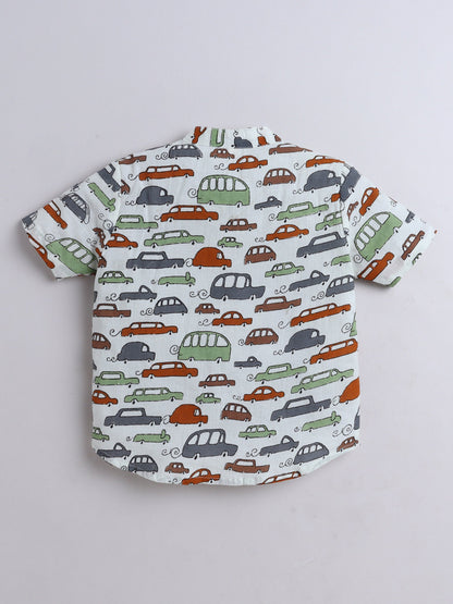 The Magic Wand Half Sleeves Cars Printed Shirt & Shorts Set- Multi Color
