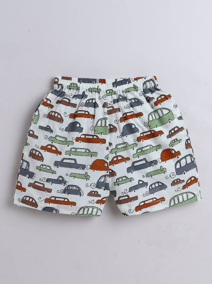The Magic Wand Half Sleeves Cars Printed Shirt & Shorts Set- Multi Color