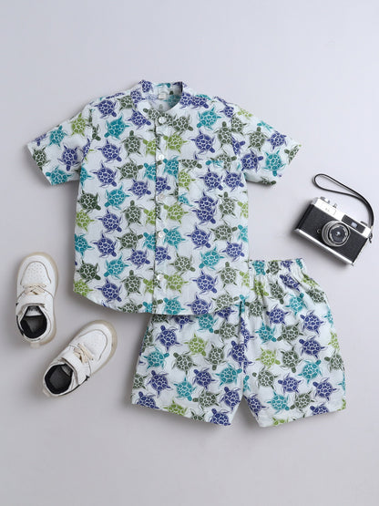 The Magic Wand Half Sleeves Tortoise Printed Shirt & Shorts Set- MultiColor